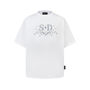 SLOWDOWN Rhinestone Embellished White Tee
