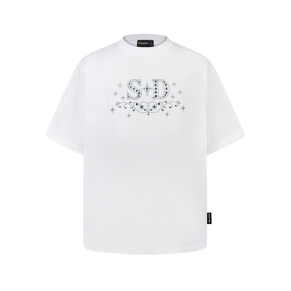 SLOWDOWN Rhinestone Embellished White Tee