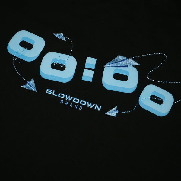 SLOWDOWN Airplane Embroidery Black Tee