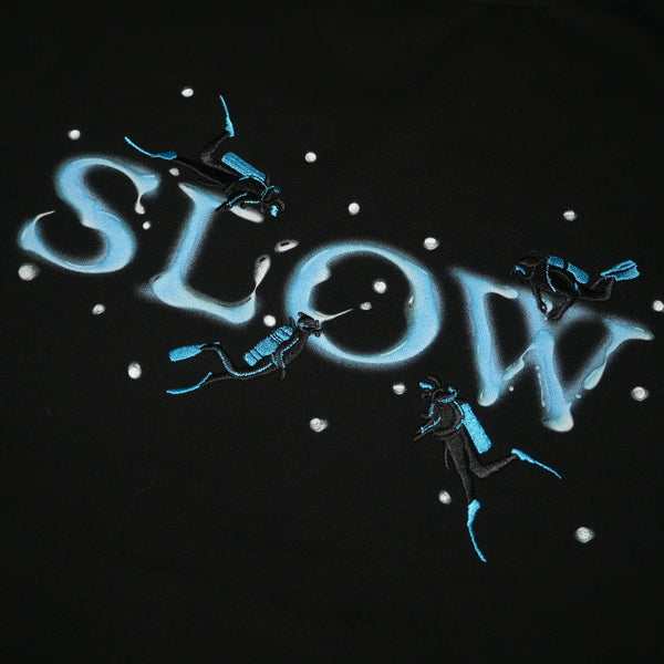 SLOWDOWN 3D Diver Embroidery Rhinestone Embellished Black Tee