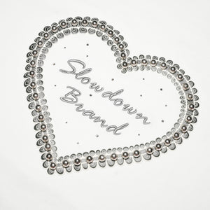 SLOWDOWN Qixi Exclusive 3D Heart Beaded & Rhinestone Embellished White Tee