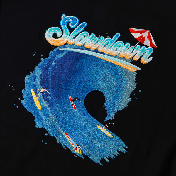 SLOWDOWN Sea Surfing Towel Embroidery Black Tee