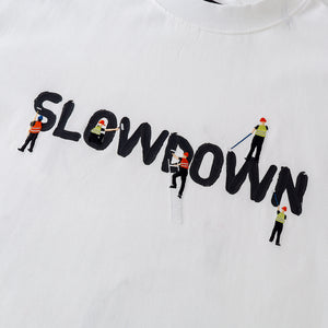 SLOWDOWN Painter-Inspired 3D Puff Embroidery White Tee
