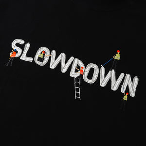 SLOWDOWN Painter-Inspired 3D Puff Embroidery Black Tee