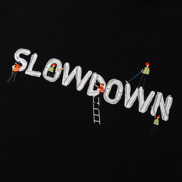 SLOWDOWN Painter-Inspired 3D Puff Embroidery Black Tee