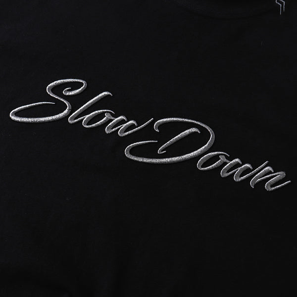 SLOWDOWN 3D Embroidery Black Long Sleeve Tee