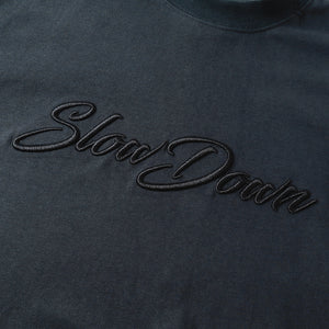 SLOWDOWN 3D Embroidery Dark Grey Blue Tee