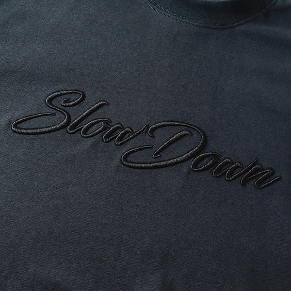 SLOWDOWN 3D Embroidery Dark Grey Blue Tee