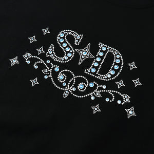 SLOWDOWN Rhinestone Embellished Black Tee