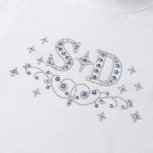 SLOWDOWN Rhinestone Embellished White Tee