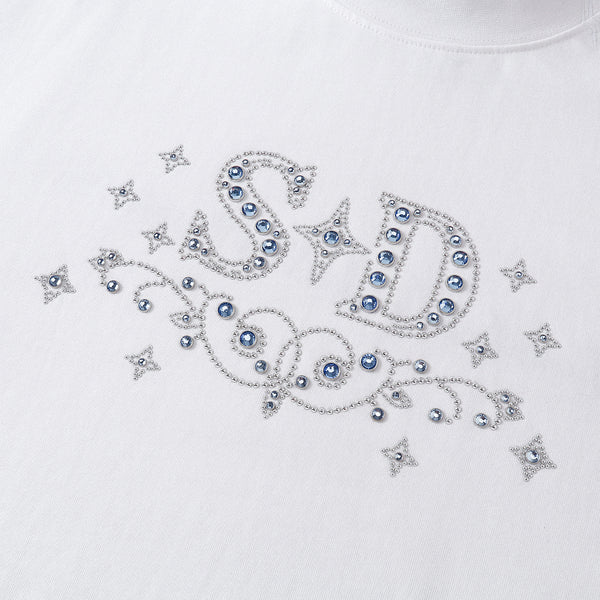 SLOWDOWN Rhinestone Embellished White Tee