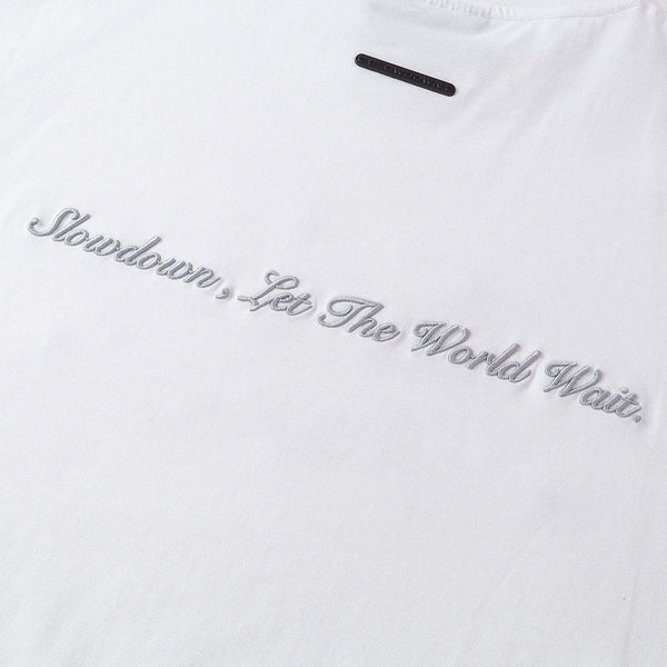 SLOWDOWN Rhinestone Embellished White Tee