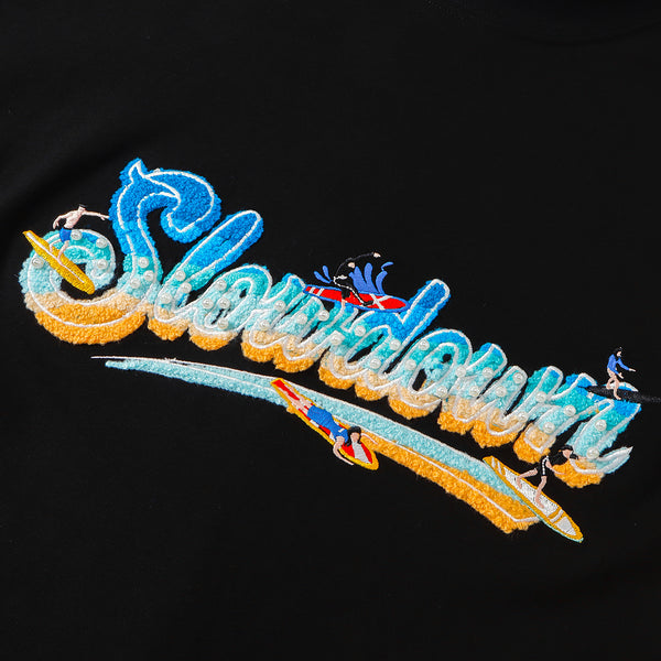 SLOWDOWN Surfing Towel Embroidery Black Tee