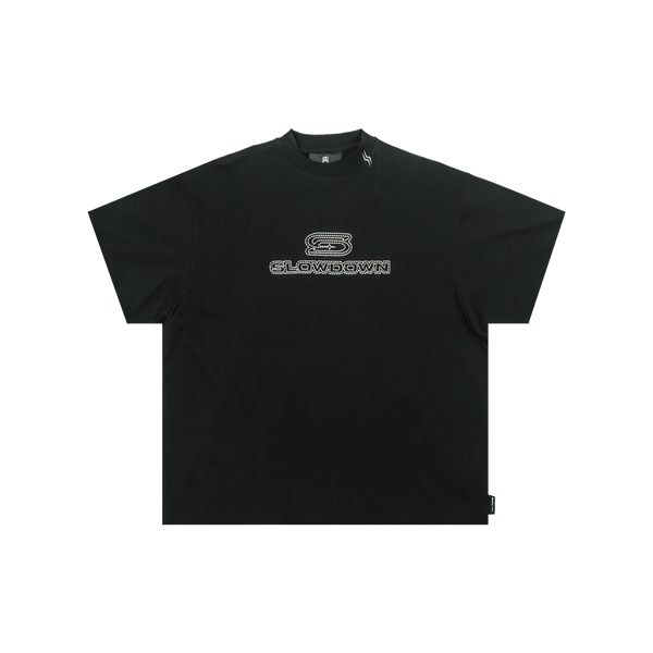 SLOWDOWN Line Embroidered Tee Black