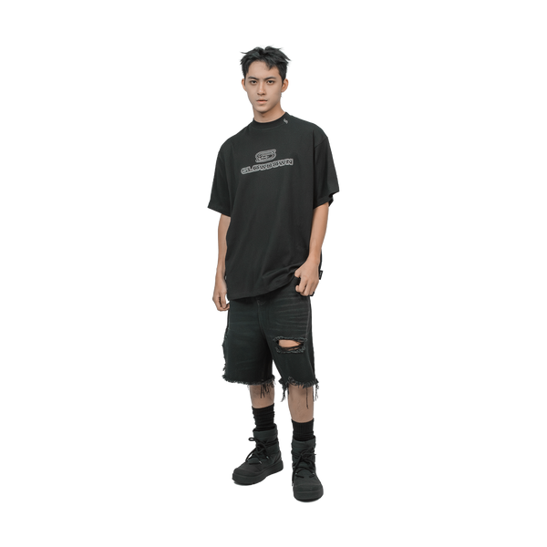 SLOWDOWN Line Embroidered Tee Black